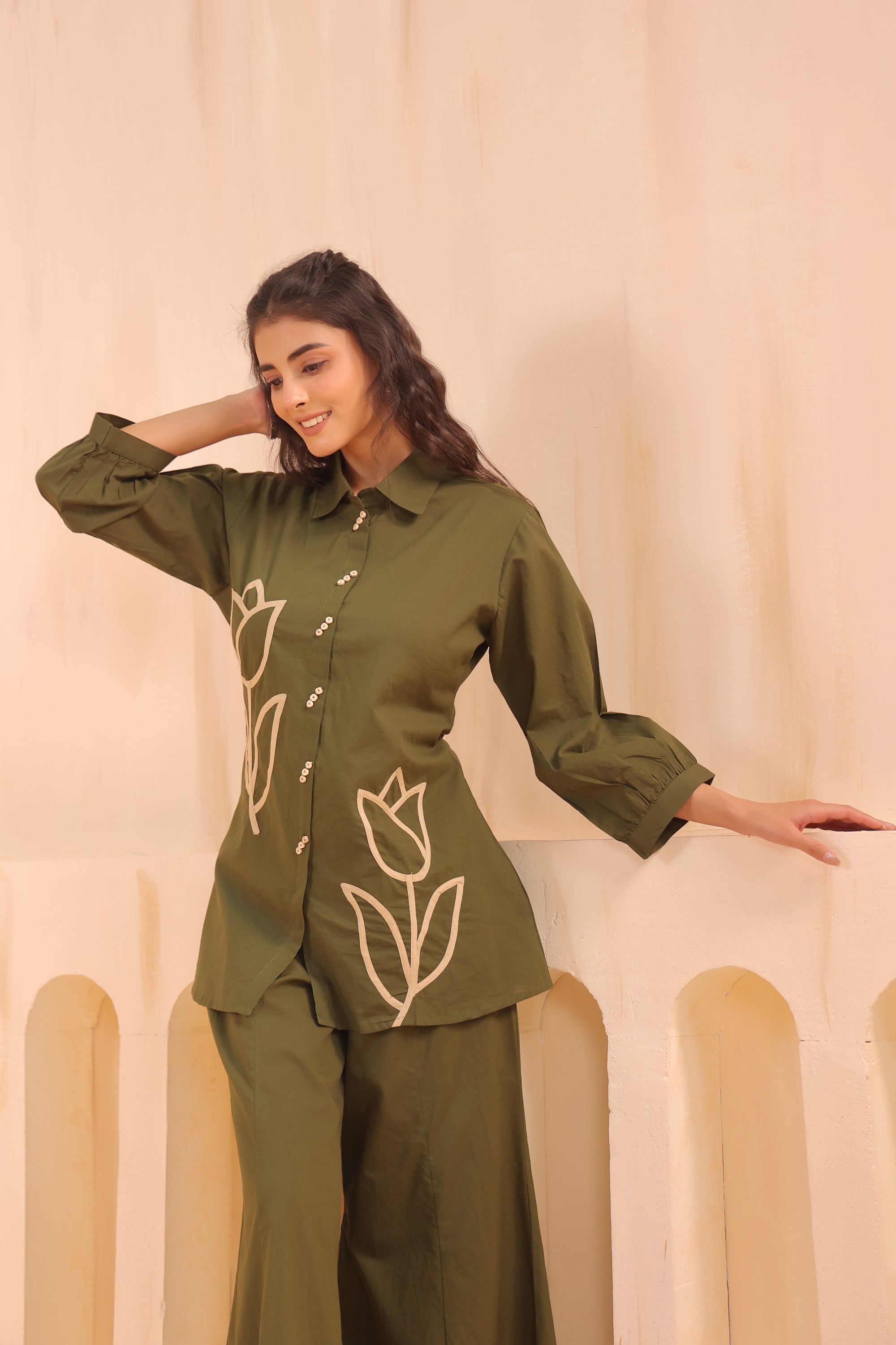 Green Grace Tulip Embellished Cotton Co-ord Set
