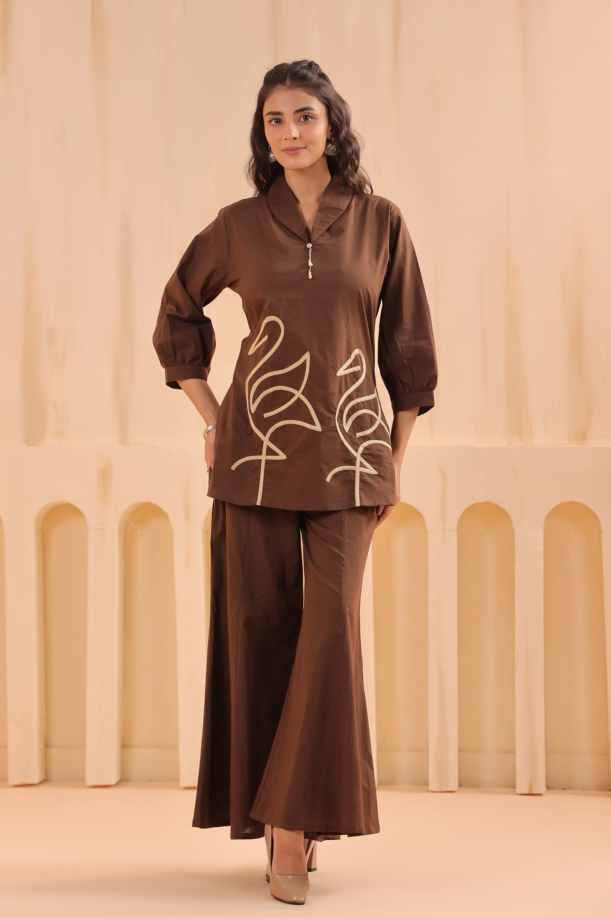 Mocha Chic Flamingo Cotton Co-ord Set