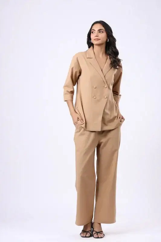 Timeless Taupe Cotton Flex Blazer Co-ord Set