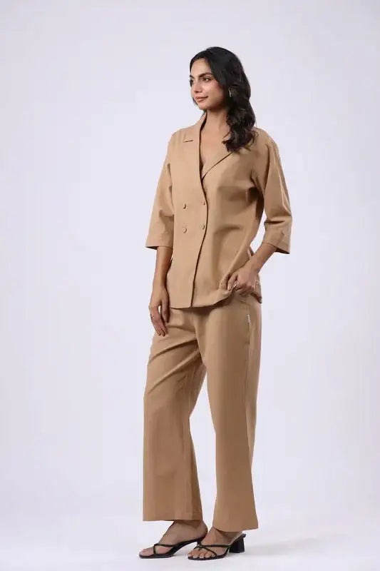 Timeless Taupe Cotton Flex Blazer Co-ord Set