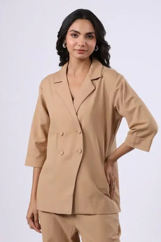 Timeless Taupe Cotton Flex Blazer Co-ord Set
