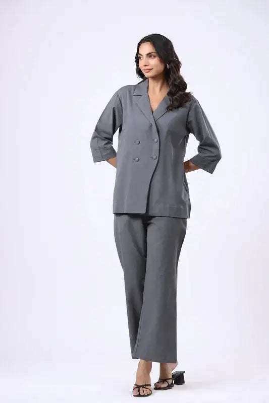 Urban Steel Grey Cotton Flex Blazer Co-ord Set