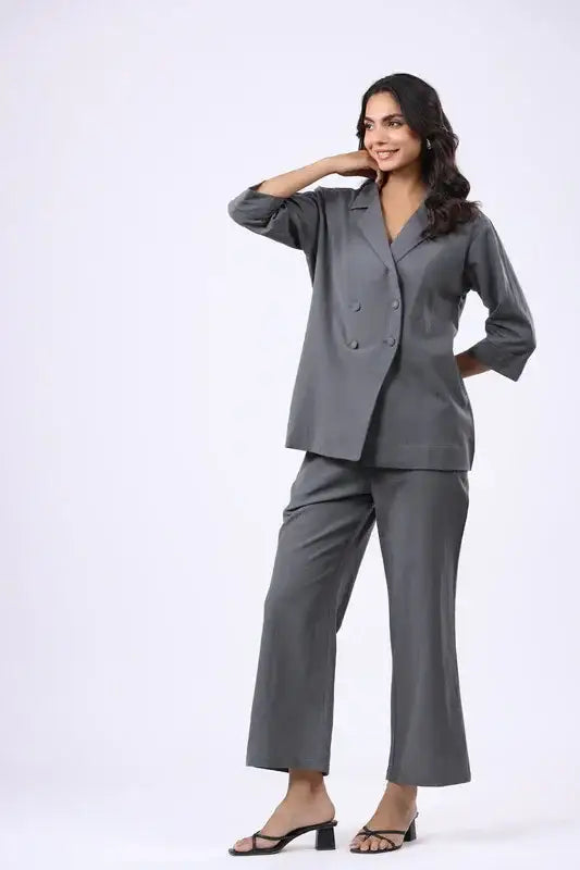 Urban Steel Grey Cotton Flex Blazer Co-ord Set