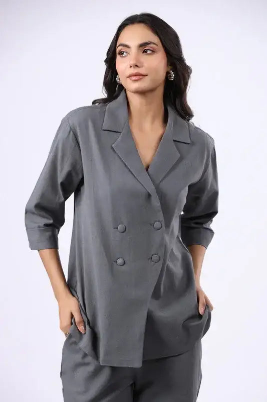 Urban Steel Grey Cotton Flex Blazer Co-ord Set