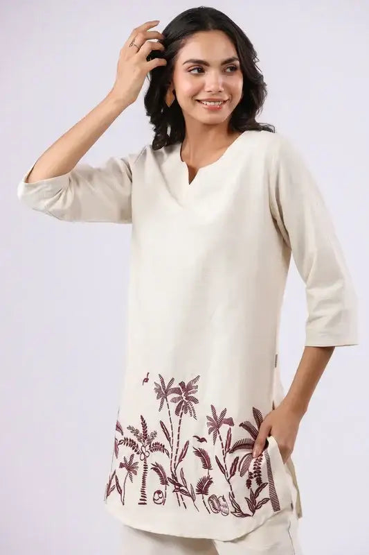 Tropical Oasis Embroidered White Cotton Flex Co-ord Set