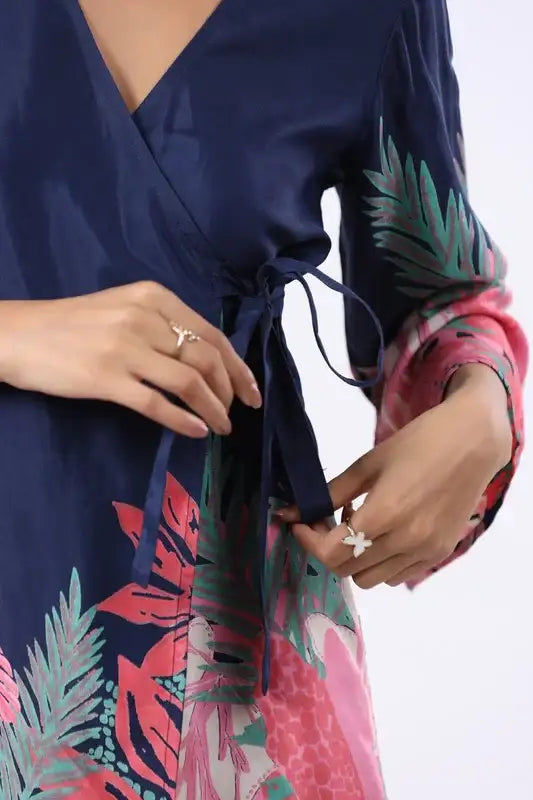 Navy Tropics Russian Silk Co-ord Set