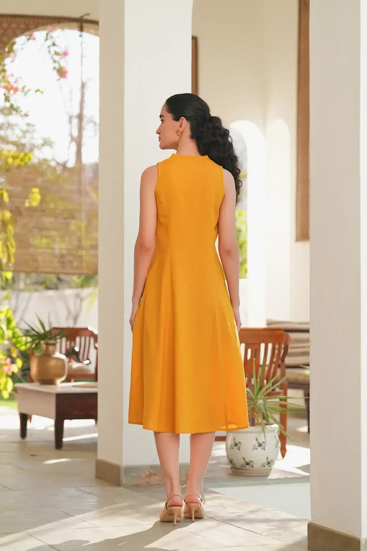 Sunlit Petal Trail Cotton Flex Dress
