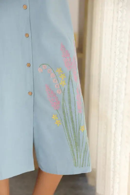 Sky Weave Embroidery Shirt Cotton Flex Dress