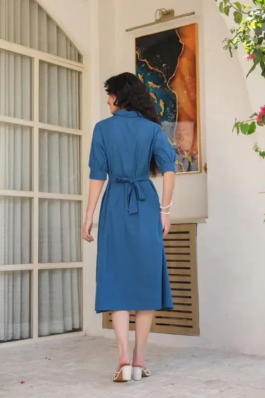 Blue Sand Shirt Dress with Embroidery