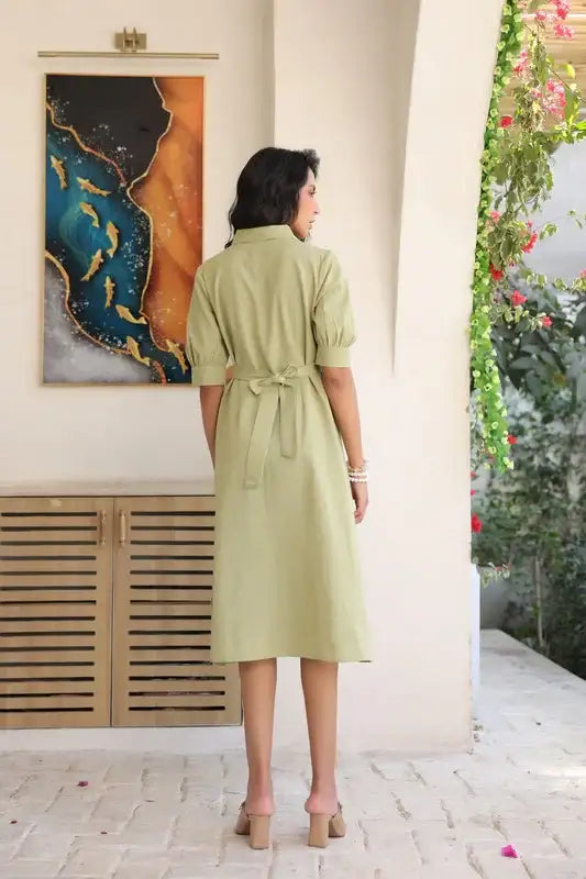 Sage Sand Shirt Dress with Embroidery