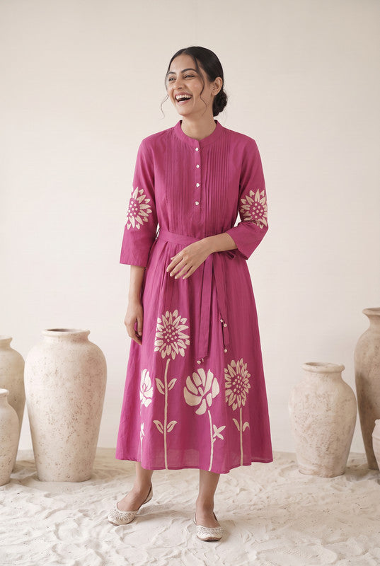 embroidered fit and flare dress Berry Pink Cotton Floral & Size:2X-Large Long Collection-Spring-Warehouse 🟠New Exclusive Official Chic 36 laid flat