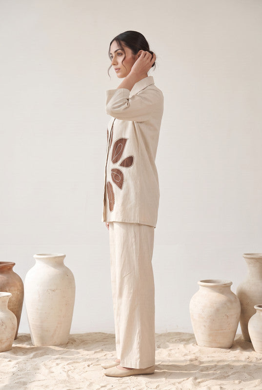 Ivory Cotton Flex Leaf Appliqué Co-ord Set