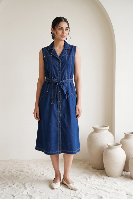 Indigo Blue Denim Cotton Flex Dress