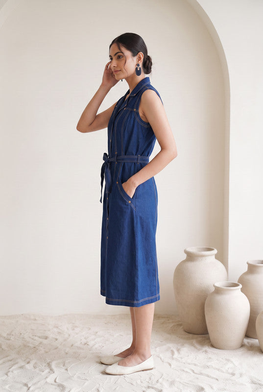 Indigo Blue Denim Cotton Flex Dress