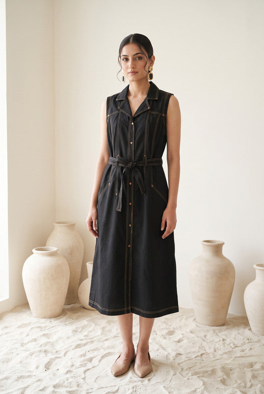 Black Cotton Flex Dress
