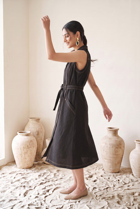 Black Cotton Flex Dress