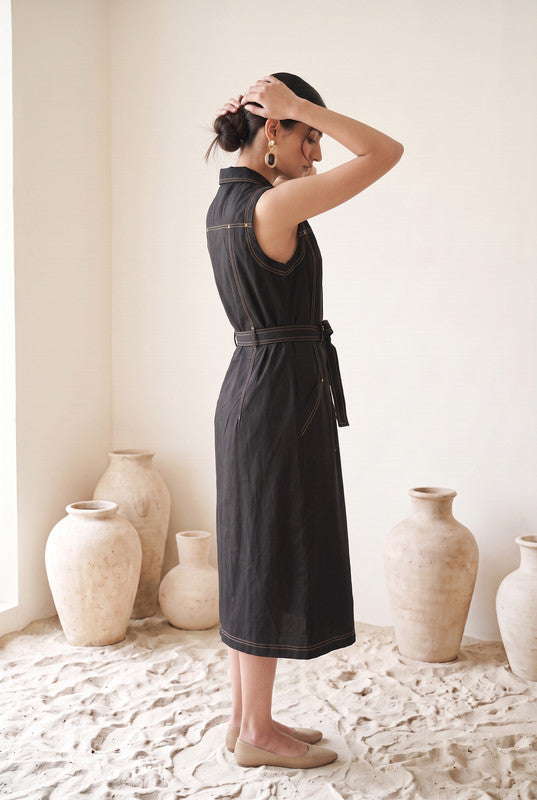 Black Cotton Flex Dress