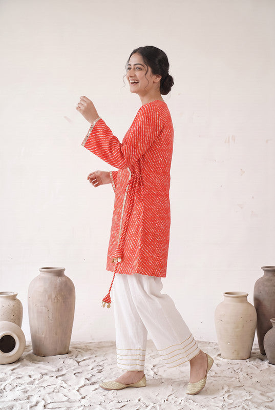 Red Printed Cotton Flex Wrap Style Top Set