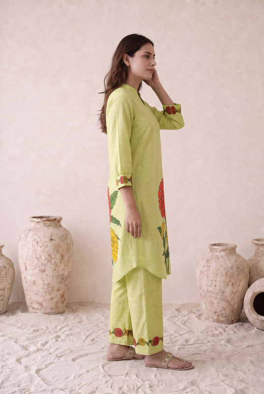 Lime Green Floral Cotton Co-Ord Set
