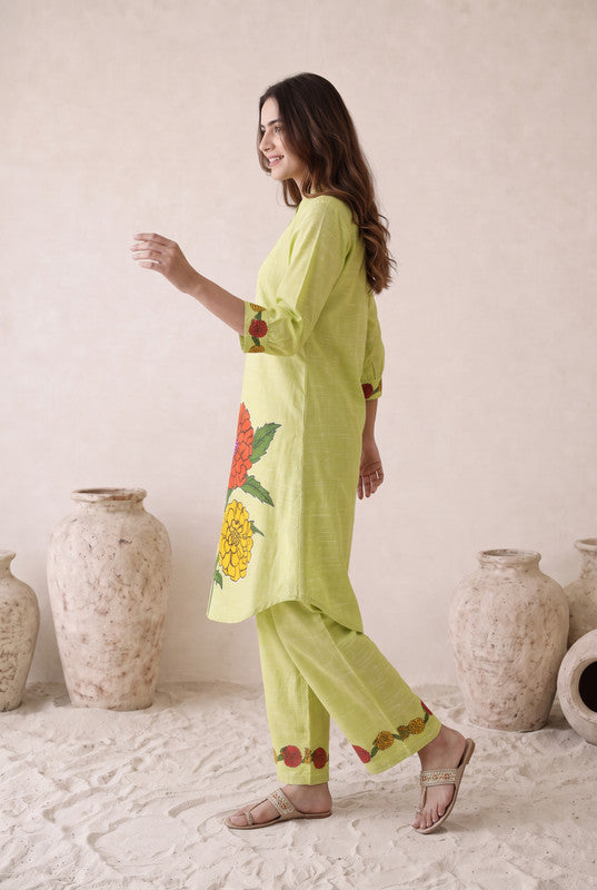 Lime Green Floral Cotton Co-Ord Set