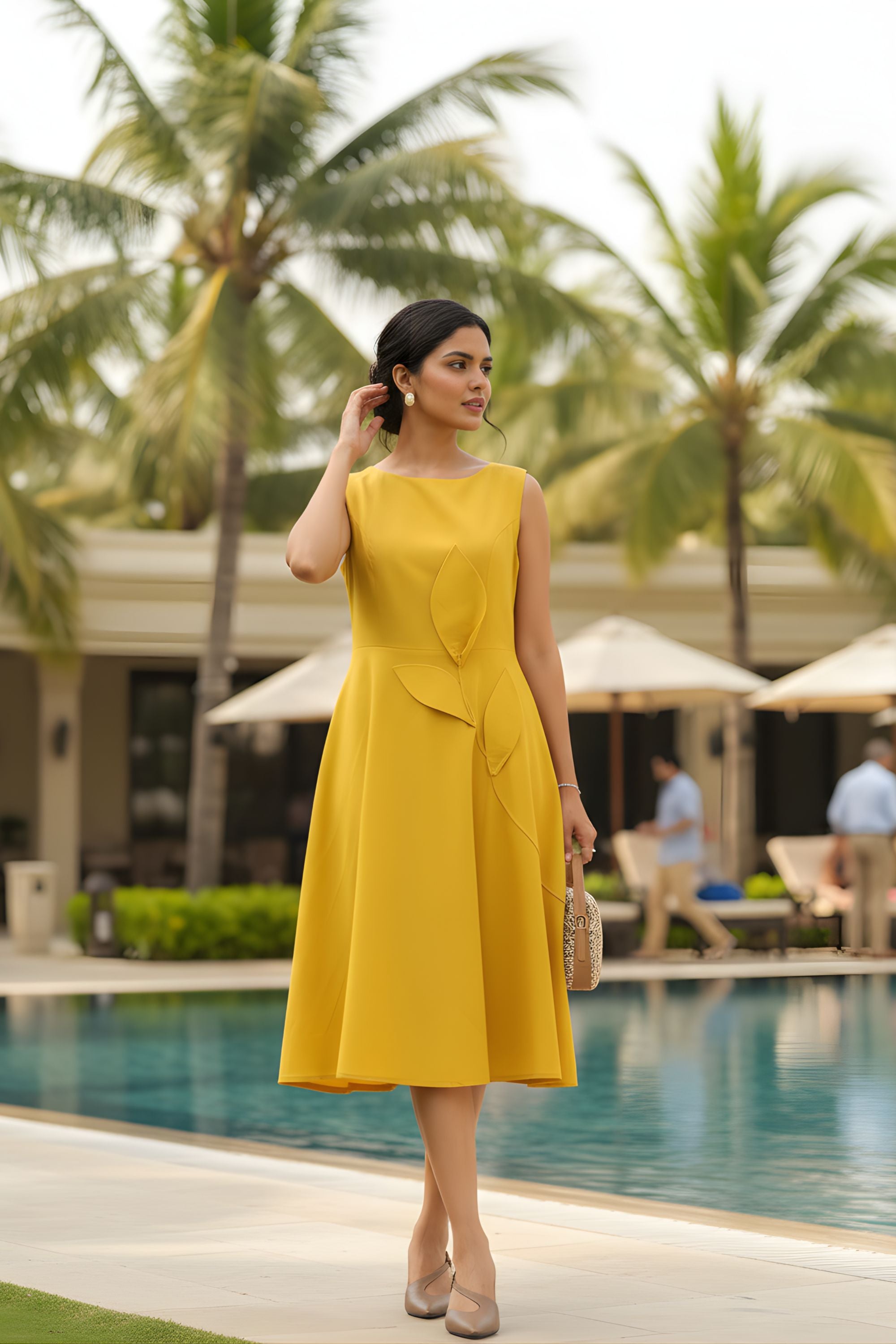 Golden Leaf Midi Dress