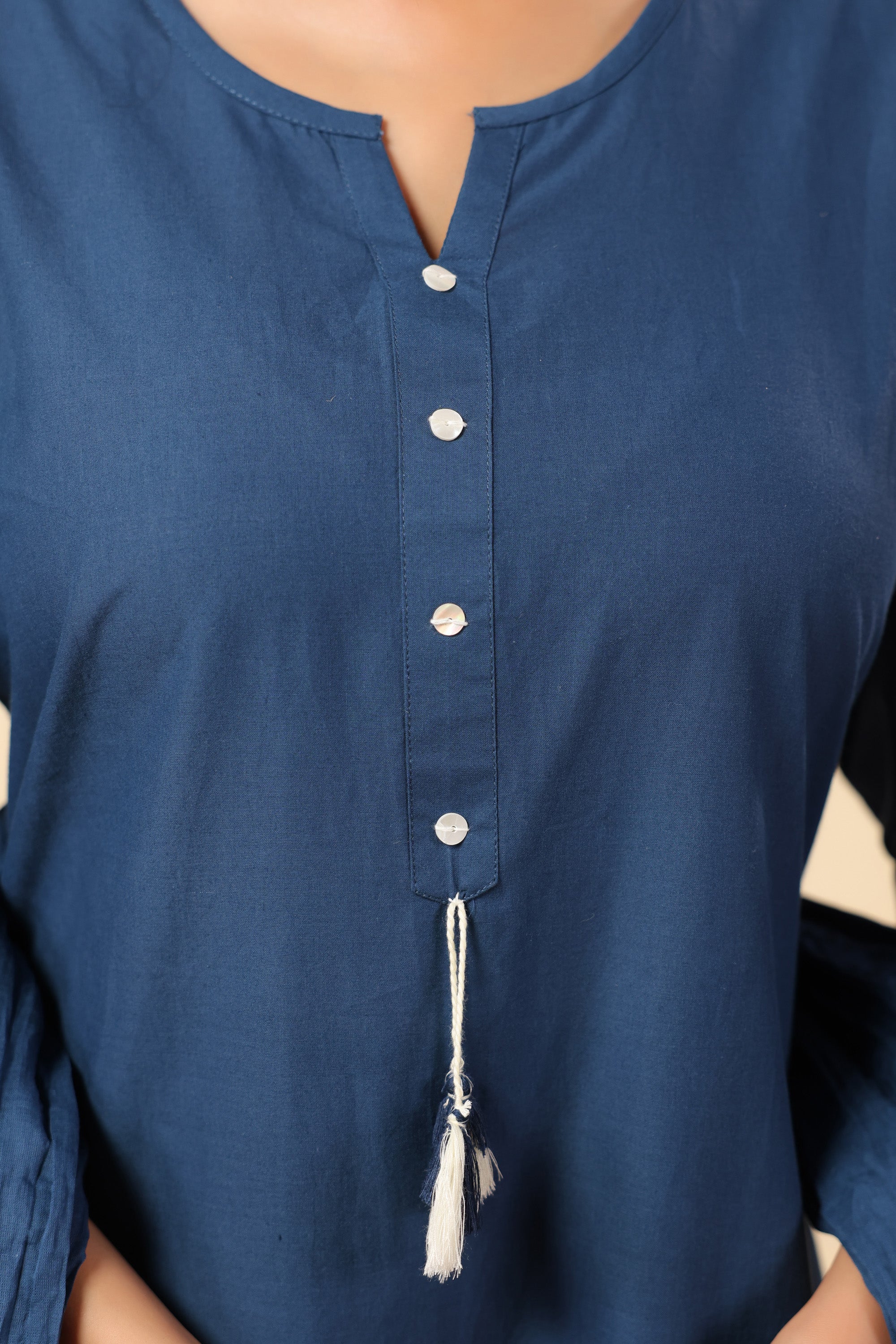 Blue Placement Floral Embroidery Cotton Kurta Set with Dupatta