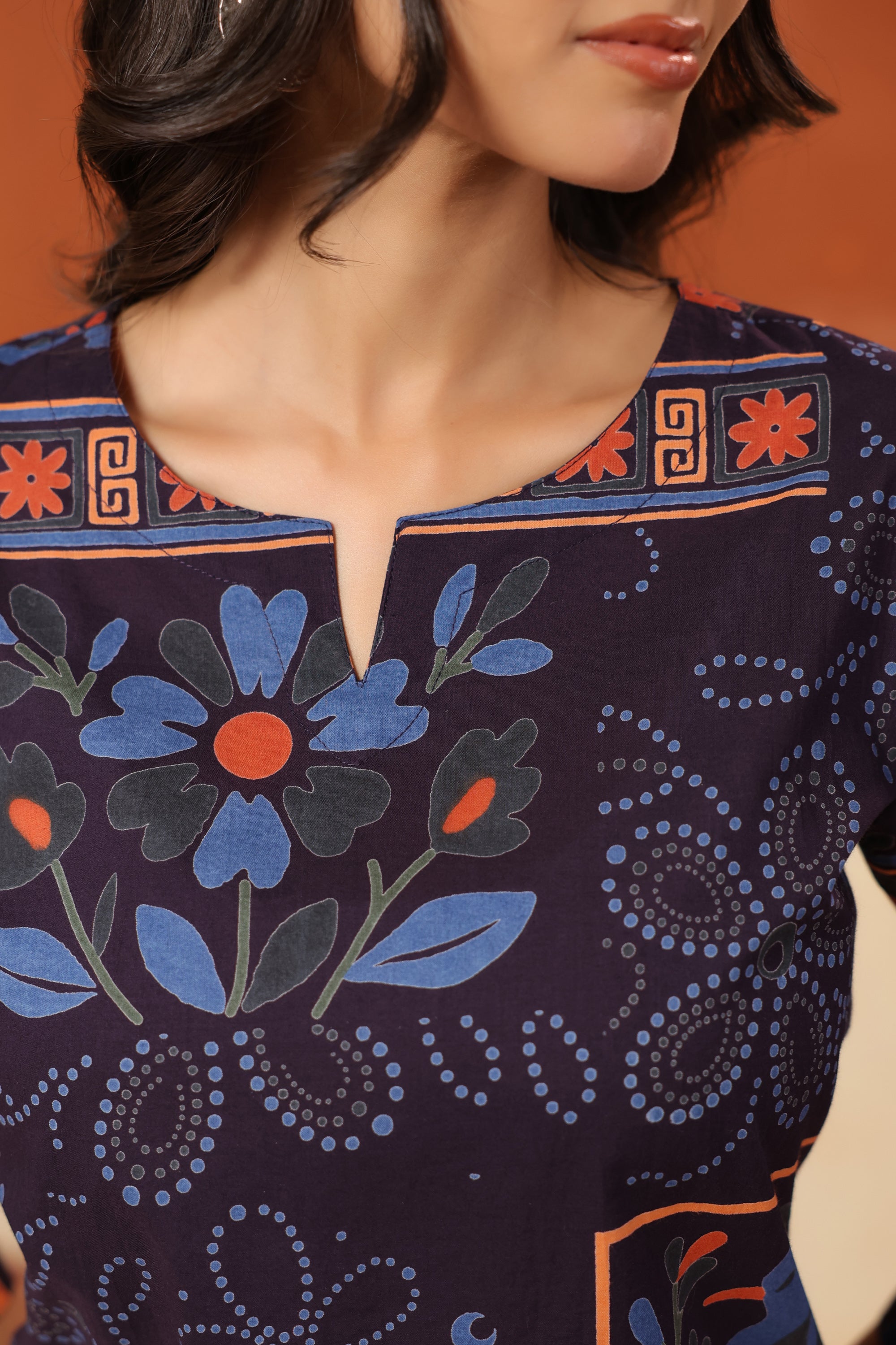 Midnight Blue Bird Story Printed Cotton Top Pant Co-ord Set