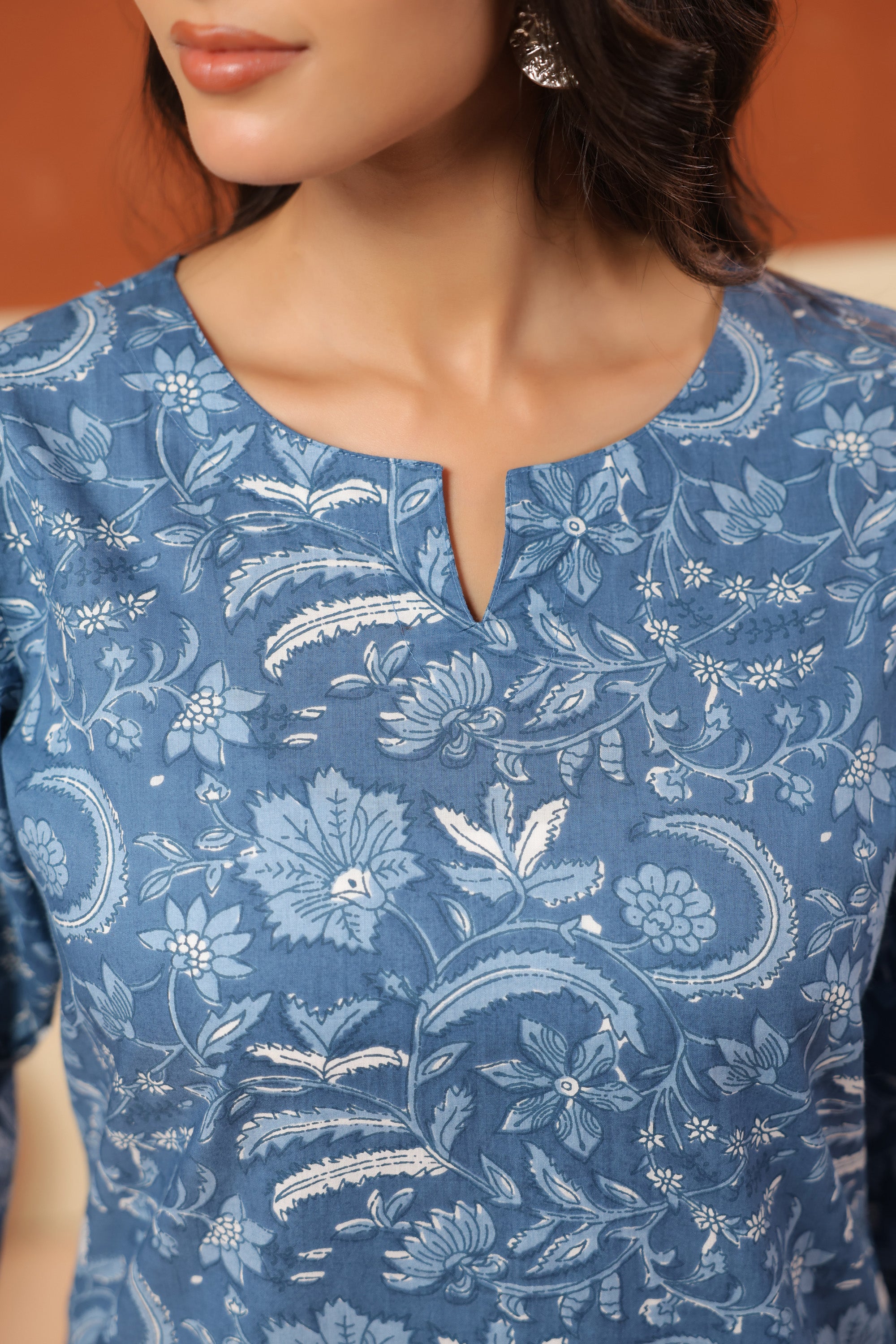 Blue Floral Jaal Printed Straight Cotton Co-ord Set