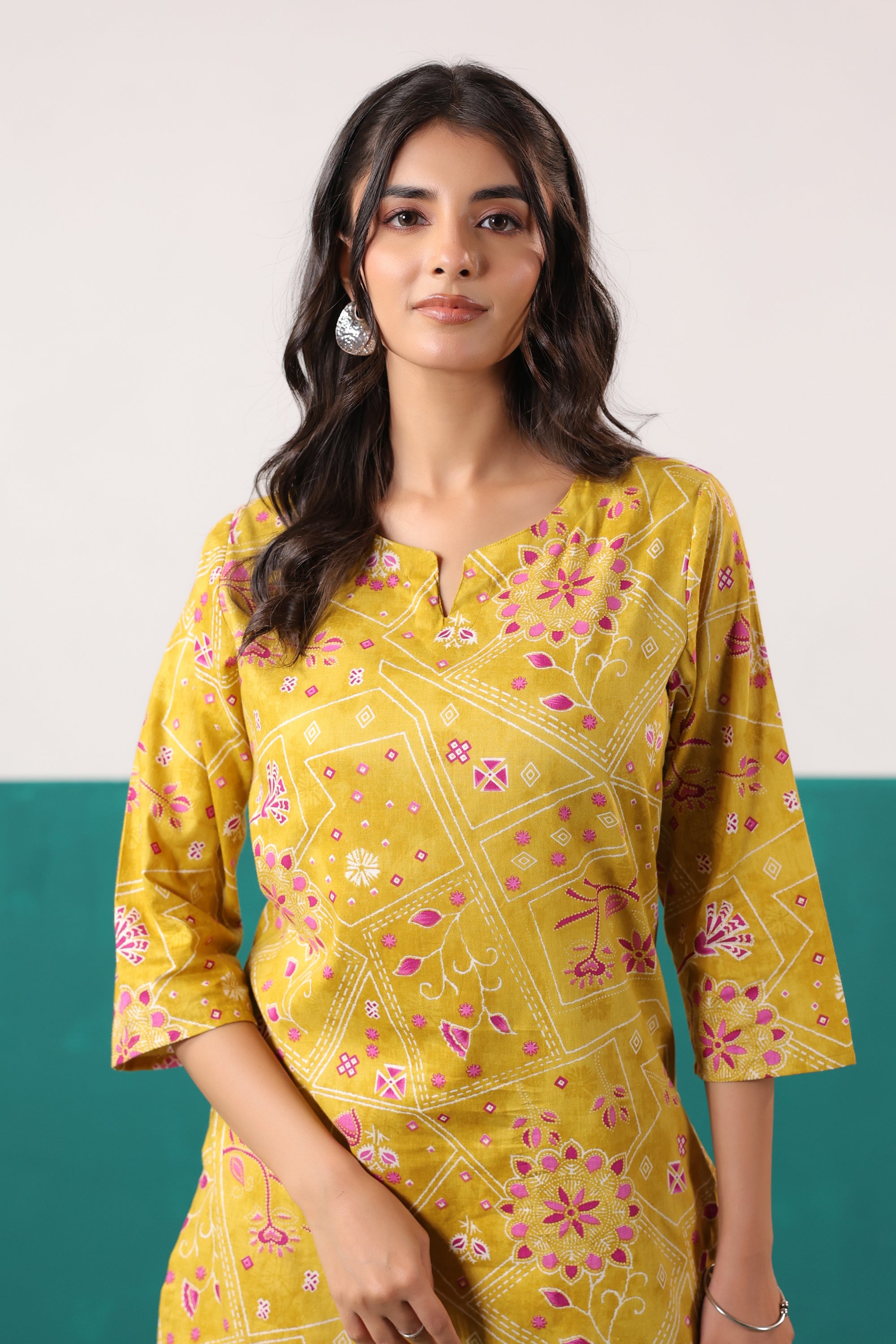 Yellow Bandhani-Inspired Floral Printed Cotton Co-ord Set