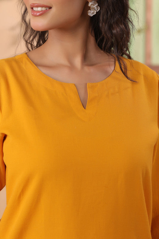 Mustard Yellow Elegant Solid Cotton Flex Co-ord Set