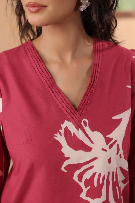 Rose Pink Elegant Floral Printed Cotton Co-ord Set