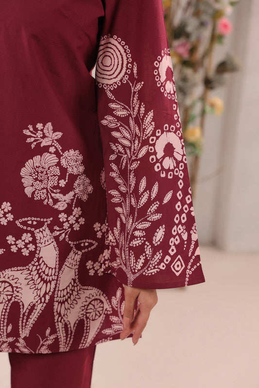 Wine Floral & Ethnic Printed Cotton Co-ord Set