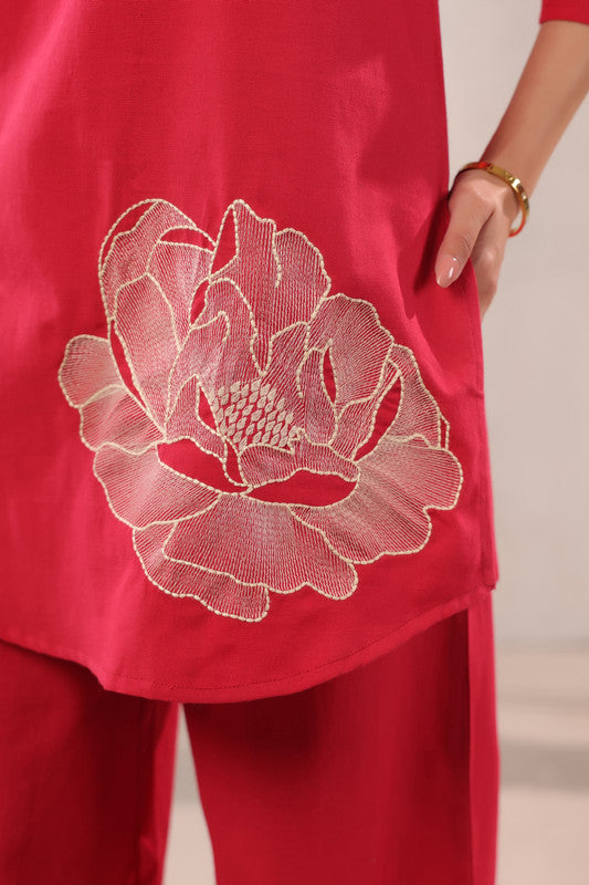 Pink Botanical Floral Printed Cotton Flex Co-ord Set