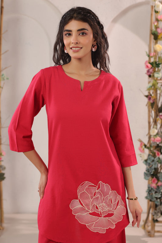 Pink Botanical Floral Printed Cotton Flex Co-ord Set