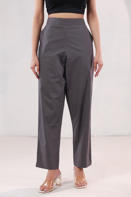 Smart Fit Solid Charcoal Grey Straight Formal Cotton Pants