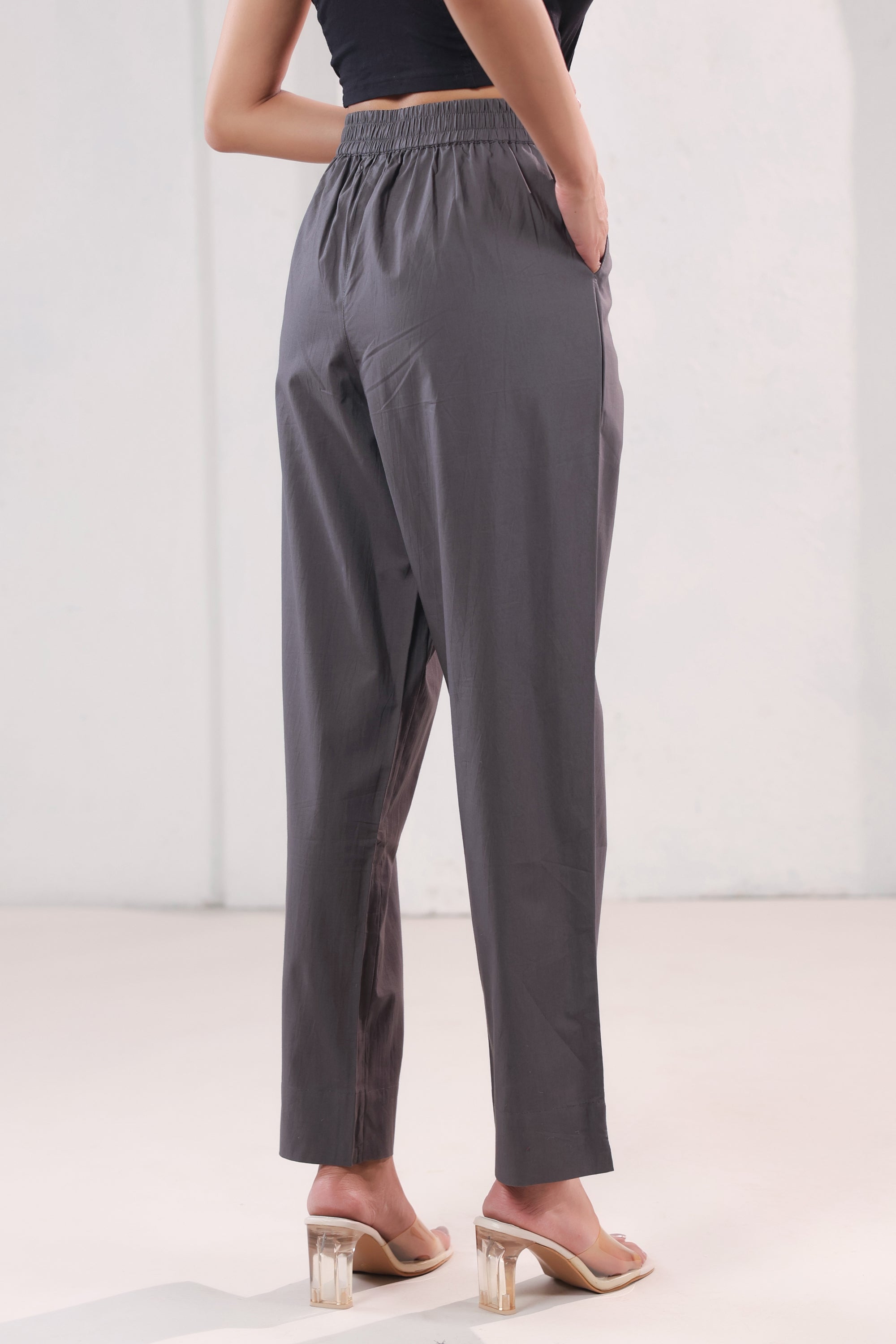 Smart Fit Solid Charcoal Grey Straight Formal Cotton Pants