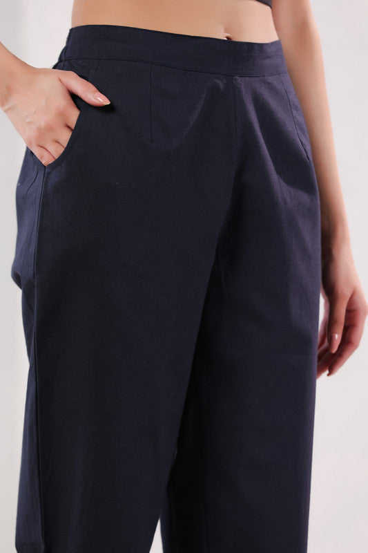 Smart Fit Navy Blue Straight Fit Formal Cotton Pants