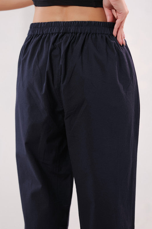 Smart Fit Navy Blue Straight Fit Formal Cotton Pants