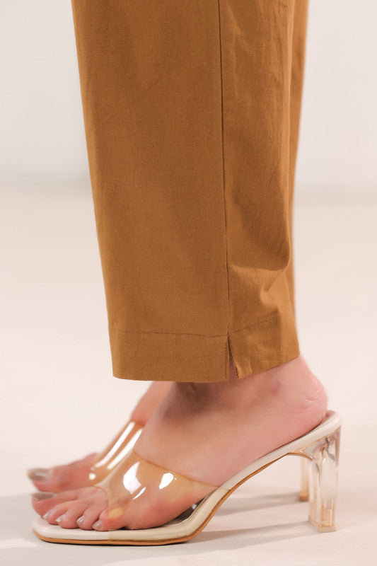 Solid Mustard Brown High Waist Straight Fit Cotton Pants