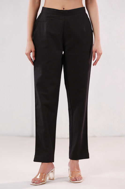 Classic Solid Dark Brown Ankle Length Cotton Pants