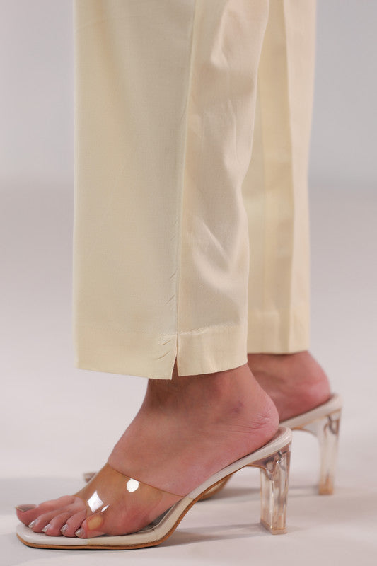 Solid Cream High Waist Straight Fit Cotton Pants