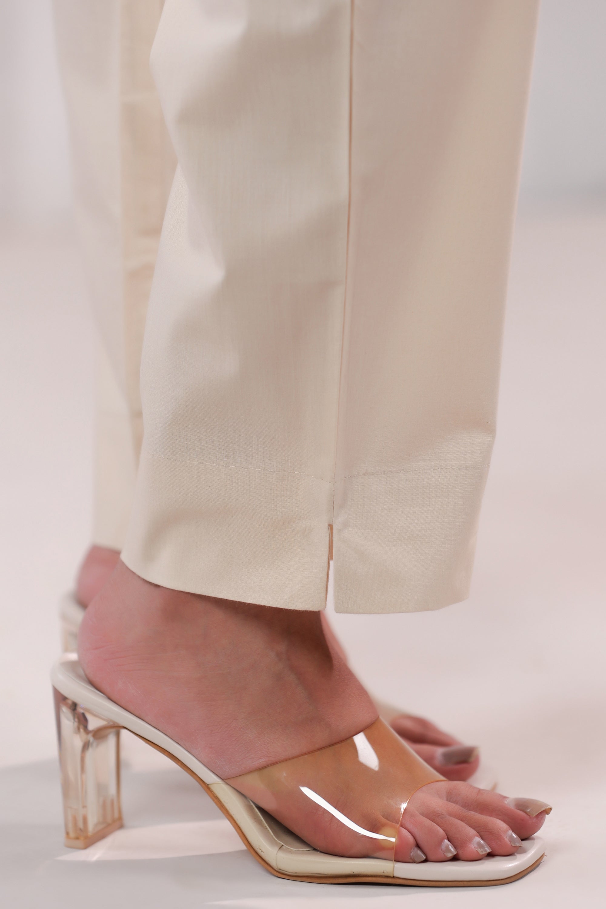 Minimal Solid Beige Office Wear Straight Cotton Pants