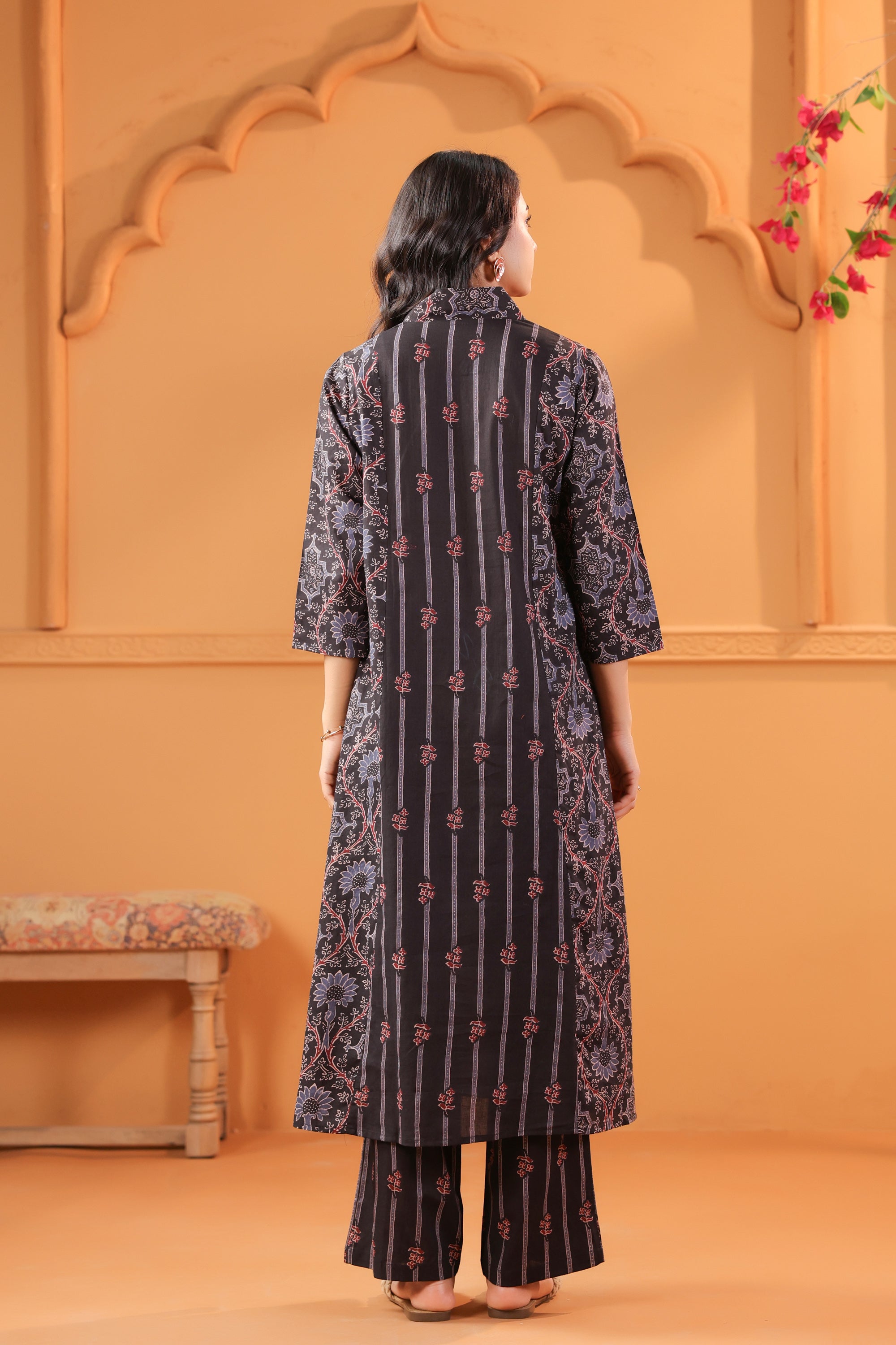 Black Classic Ajrakh Inspired Printed Cotton Kurta Set