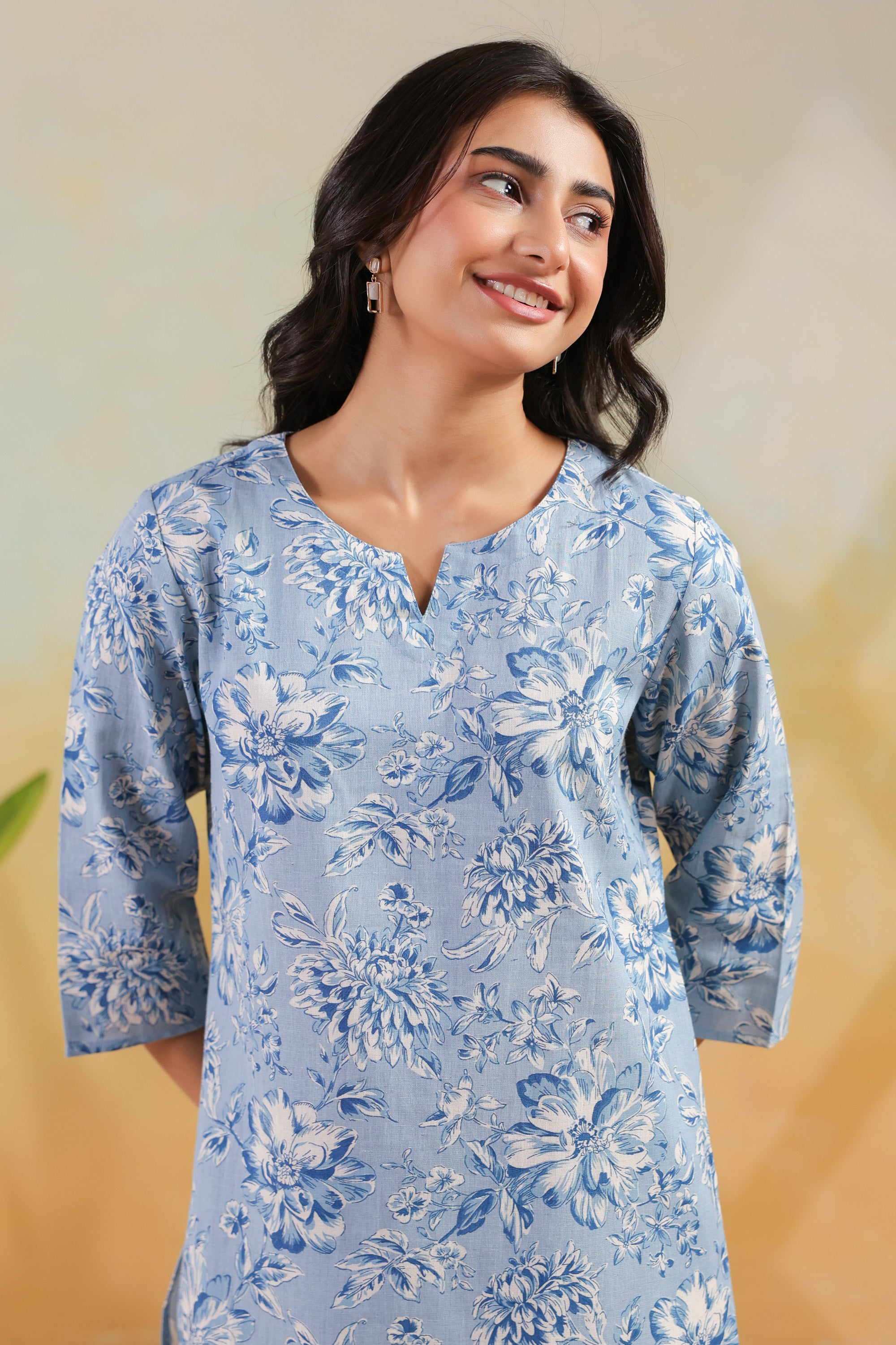 Blue Bloom Printed Cotton Flex Straight Fit Co-ord Set