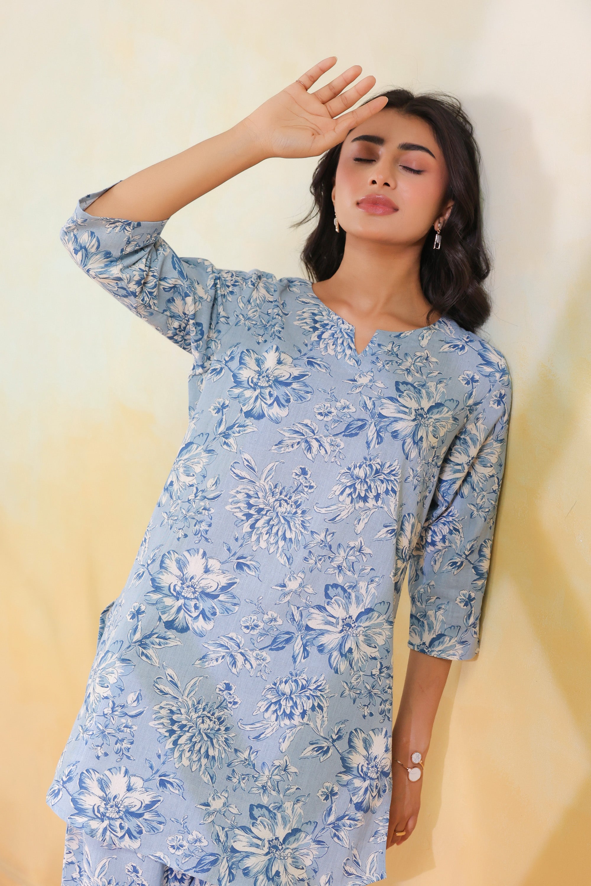 Blue Bloom Printed Cotton Flex Straight Fit Co-ord Set