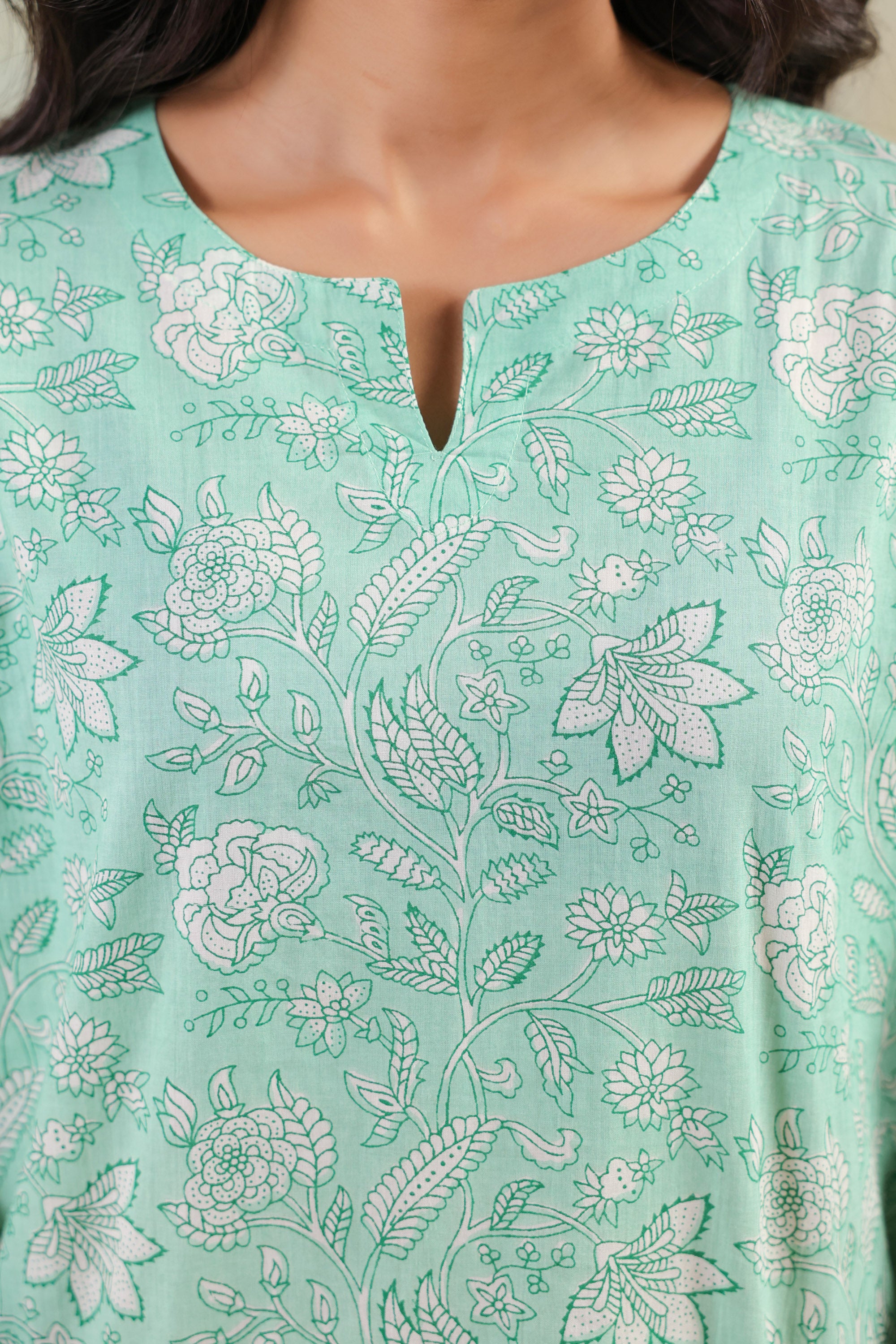 Green Botanical Printed Cotton Casual Co-ord Set