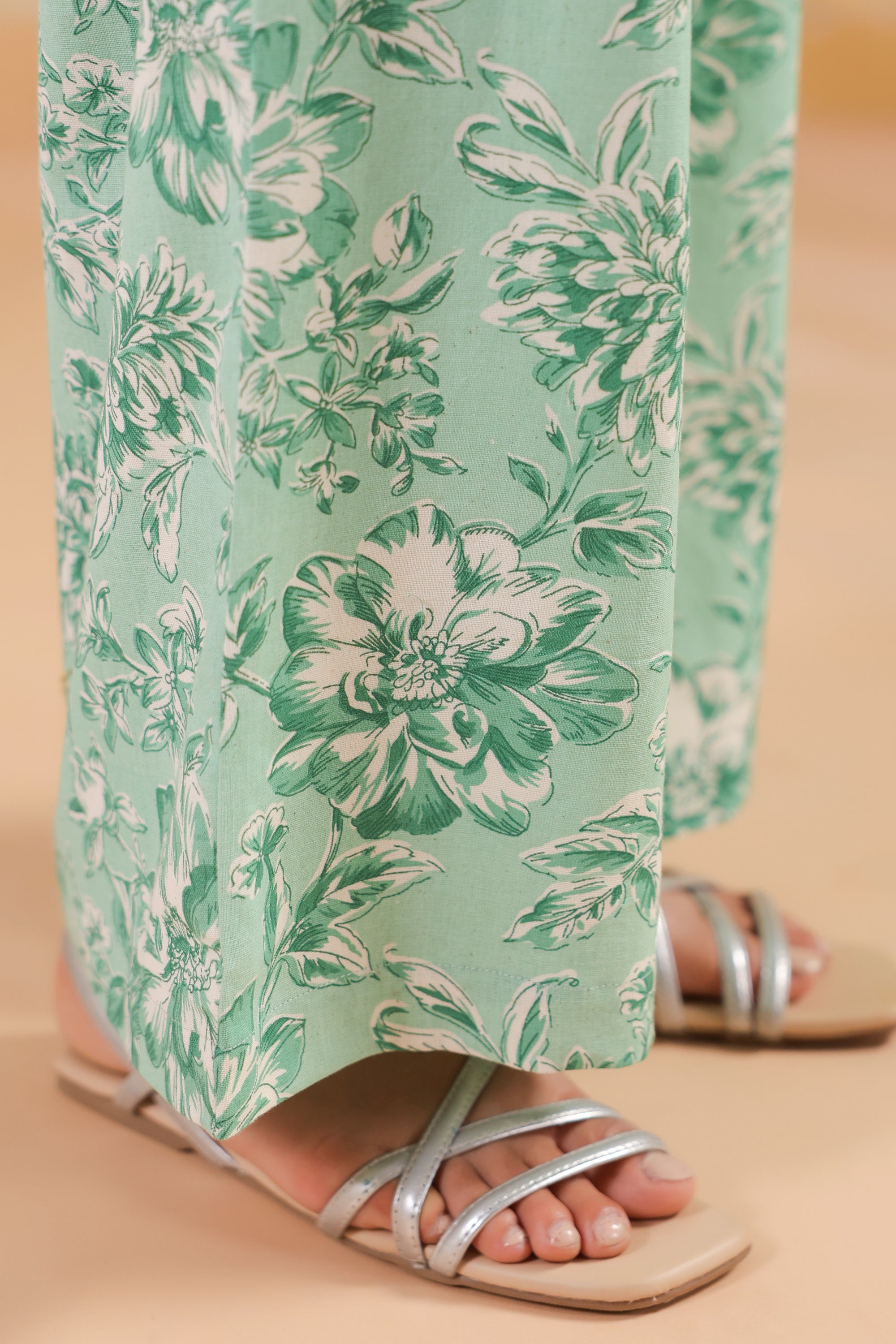 Green Floral Printed Cotton Flex Regular Fit Co-ord Set