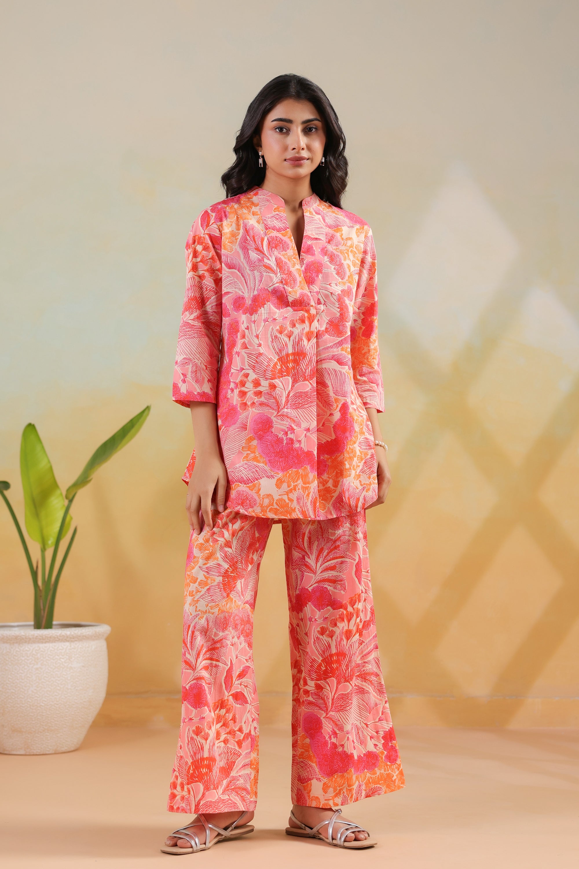 Multicoloured Blossom Tropical Printed Cotton Flex Co-ord Set