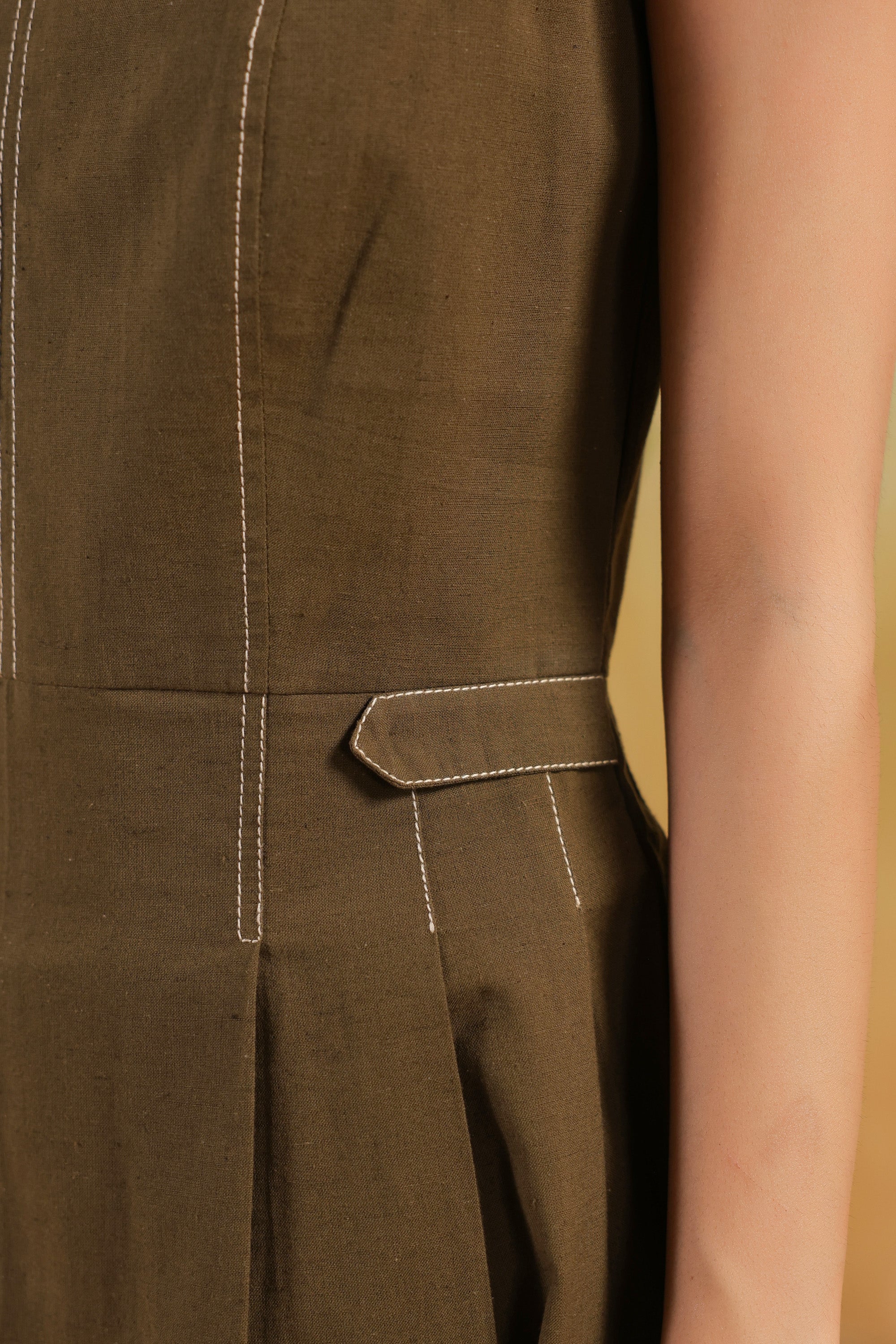 Olive Soid Cotton Flex Structured Peplum Designer Co-ord Set with Straight Pants