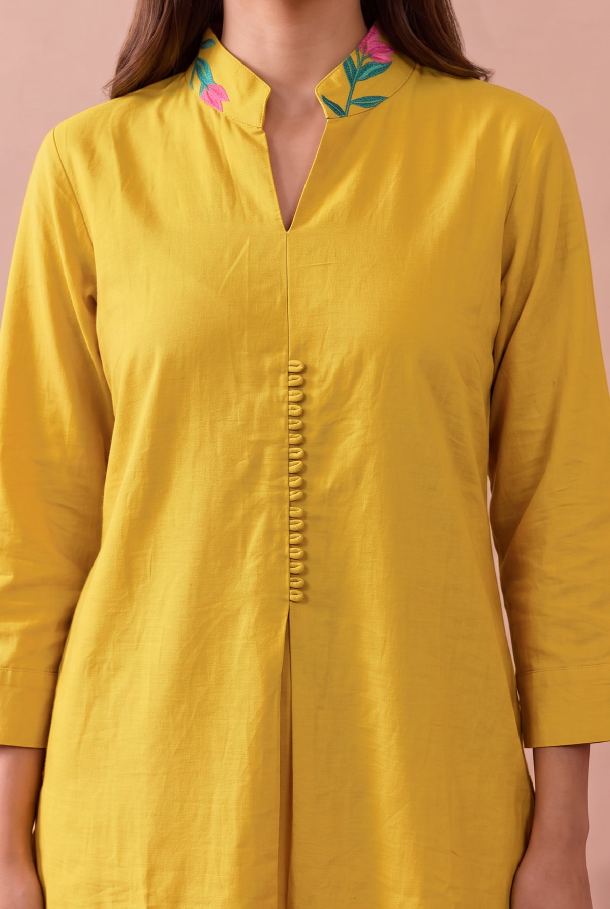Mustard Botanical Border Printed Cotton Co-ord Set
